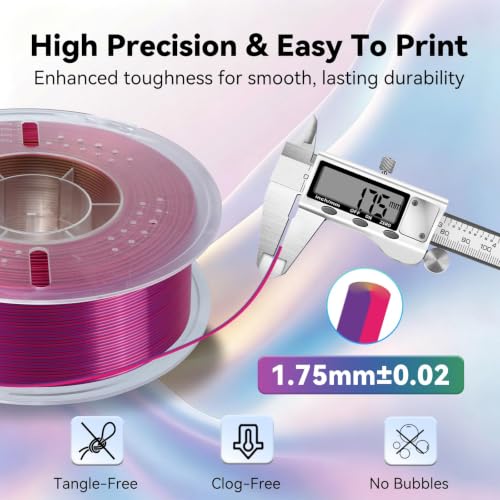 Image of Kingroon PLA Filament, Multicolor Silk PLA Filament, Tri Color 3D Printer Filament, 1.75 mm, Dimensional Accuracy + /- 0.03 mm, 1kg Spool(2.2lbs), Red Gold Purple