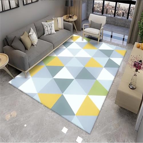 Xiaosua Für Kinder Schlafzimmer Blau Wohnzimmerteppich Dreieckig Geometrisch Modern Waschbar...