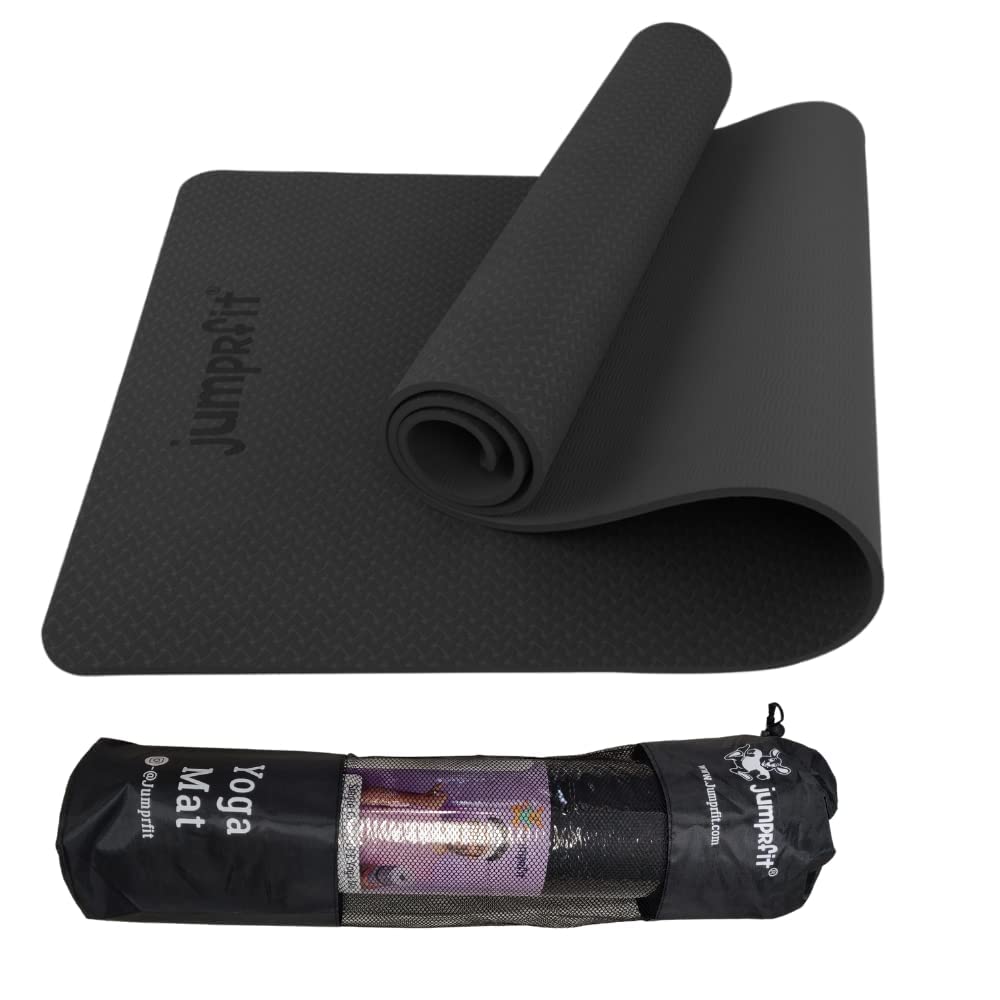 Jumprfit YOGA MAT With Free BAG Non Slip Surface Sticky Yoga Mat, TPE 8 mm mats | GYM, WORKOUT, Yoga Aasan For Unisex | (183 cm x 61 cm) (Black) (B09Z71J647) Amazon Price History, Amazon Price Tracker
