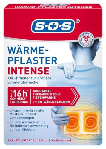 SOS Wärme-Pflaster INTENSE | extra starke XXL Wärmepflaster | löst verkrampfte Muskeln + Rücken Verspannungen | Rückenschmerzen 1x2 Wärme Pads