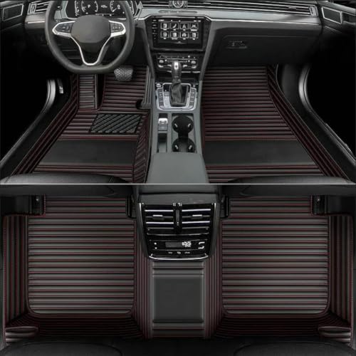 Custom-Artificial-Leather-Car-Floor-Mat-All-Weather-Heavy-Duty-Full-Coverage-Floor-Mat-Protection-Suitable-for-Cars-SUVs-Trucks-Black-and-red-Stripes