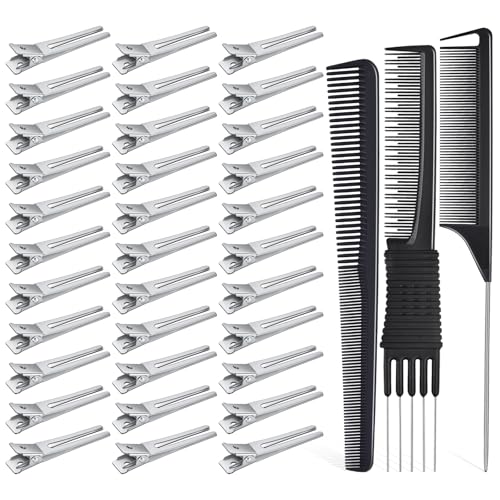 IKOCO 50pcs Metal Double Prong Pin Curl Hair Clips with 3 Locs Combs