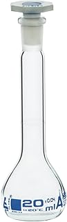 Volumetric Flask, 20ml - Class A - 10/19 Polyethylene Stopper, Borosilicate Glass - Blue Graduation, Tolerance ±0.040 - Eisco Labs