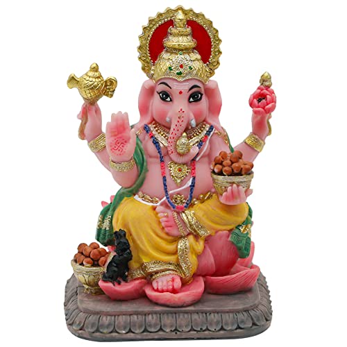 Alikiki Indian God Lord Ganesha Statue - 4.1”H Multicolor Hindu Idol Ganesh Figurine India Home Office Mandir Temple Altar Pooja Item Diwali Puja Gifts #TOP17