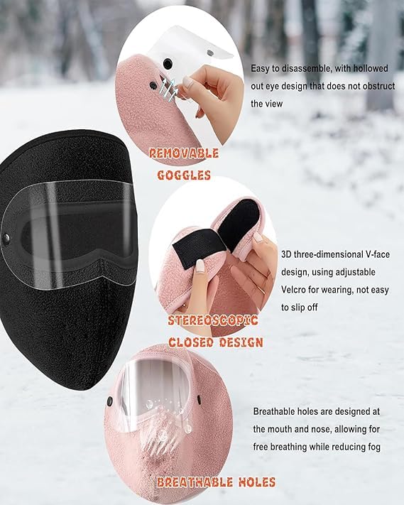 Image of Garbify Windproof Full Face Mask with Goggles - Washable Winter Cover for Face and Eye Protection | Warm Mask for Outdoor Travel, Riding, and Cold Weather MULTICOLOR