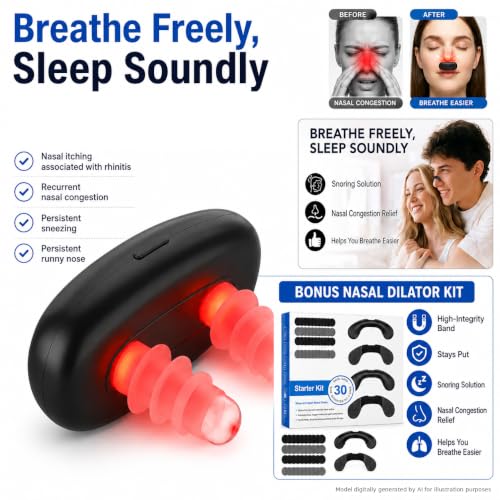 VOFONN Red Light Nasal Care Device, USB Rechargeable And Portable Design,Featuring 3 Light Modes And An Auto Shutoff Function,Red Light Therapy For Sinuses,Comes With A Set Of Magnetic Nose Pads Black — view 2