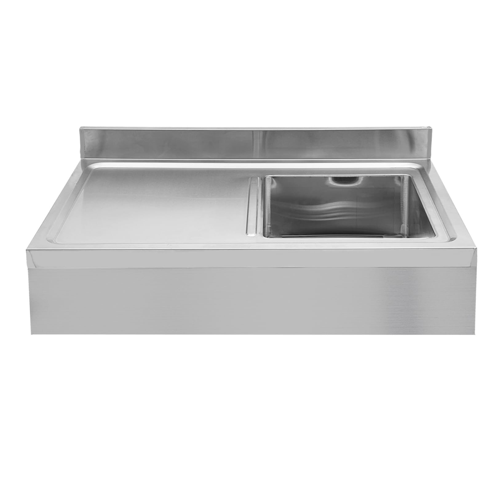 Lavabo da cucina indipendente, piano di lavoro in acciaio inox con 2 vasche senza rubinetto, scaffale a tre livelli, 100 x 50 x 80 cm