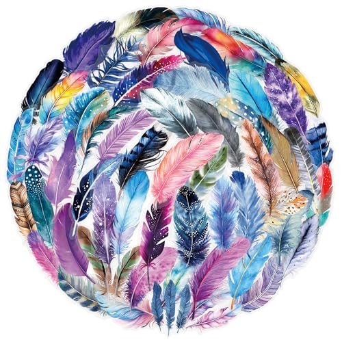 50Pcs Watercolor Feather Stickers for Water Bottles,Waterproof Vinyl Aesthetic Boho Feather Decals for Laptops,Scrapbook, Journal,Cute Nature Stickers for Teens Adults,DIY for Phone Case, Luggage