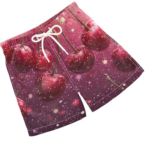 Pigsaly Boys Swim Trunks Glitter Pink Red Cherry Fruit Boys Board Shorts Swimsuit Swimwear Summer Bathing Suit 4T