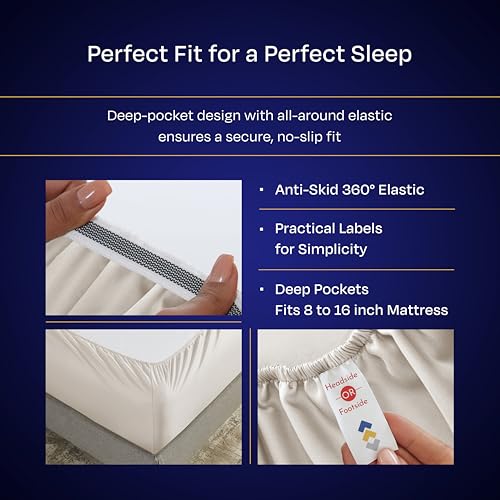 California Design Den King Sheet Set - Luxury 1000 Thread Count Sateen, Thick and Natural 100% Cotton Sheets, Deep Pockets, Soft, Breathable and Durable Bedding Set - Beige (Sand Tone)