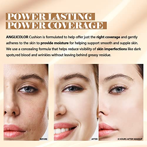 Anglicolor Cushion Foundation Full Coverage Moisturizing Concealer Natural Makeup ,Long-Lasting Coverage Of Blemishes, Makeup Base Primer,Matte Finish For Sensitive Skin Types,0.25Fl.oz (#02 Natrual Nude) #TOP4