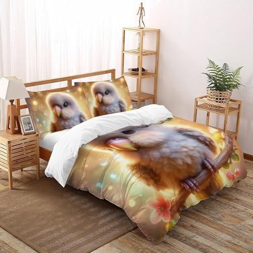 Housse de couette imprimé 3D avec grands perroquets multicolores en tissu microfibre doux