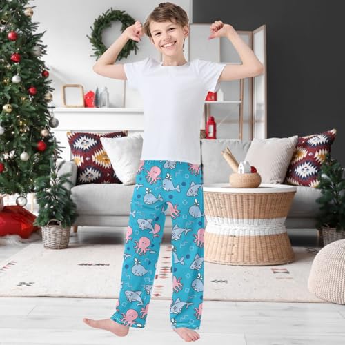 Boy's Pants Cute Sea Whale Octopus Shark Jogger Pants Elastic Waist Long Bottoms Trousers with Pockets 6-14 Years2