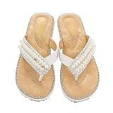 Generic Frauen Slip On Bling Strass Flip Flops Plattform Flache rutschfeste Tanga Damen Walking Sommer Sexy Schmuck Braut Hochzeit Bling Silber Sandalen (Color : White, Size : 39 EU)