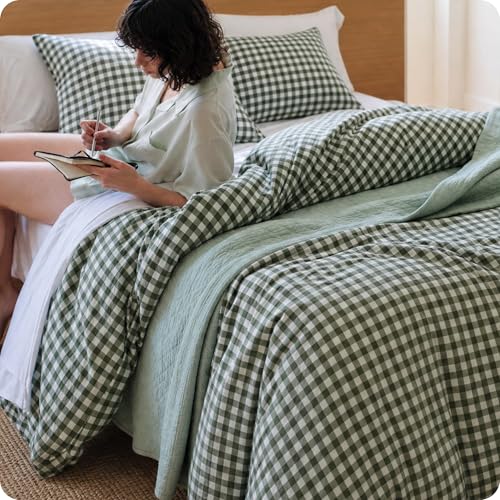 Bedsure PureWoven Gingham Duvet Cover Set LinenLike Queen Size 3-PC