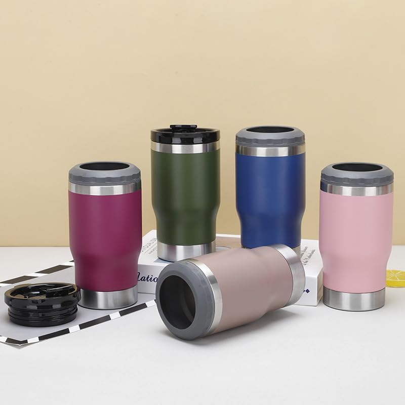 4 in 1 Travel Mug and Can Insulator for 12 oz Can and Beer Bottle. Stainless steel Vacuum Insulated Cup and Thermocooler. (Olive green) - Image 6
