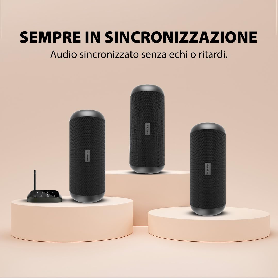 Avantree Harmony 2 - Sistema Multiroom Altoparlante Wireless Set Stereo Con Ingressi Bluetooth e Cablati, Ogni Speaker Funziona Come Altoparlante Bluetooth Portatile Indipendente