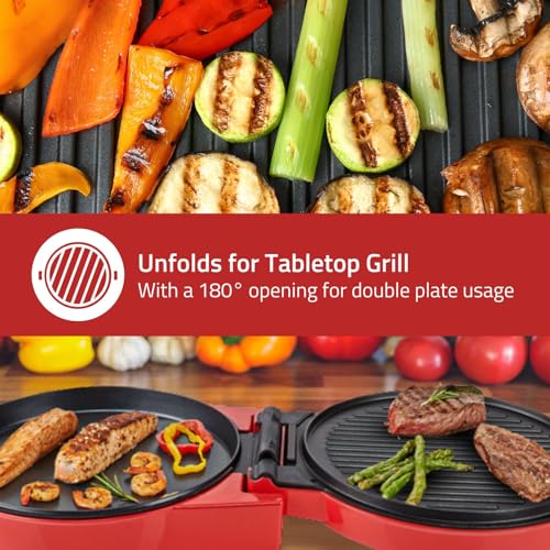 Nedis 12" Electric Pizza Maker & Table Top Grill, Indoor Portable Pizza Oven with Non-Stick 30cm Plates, 3 Heat Settings, Max 230°C - Retro Red