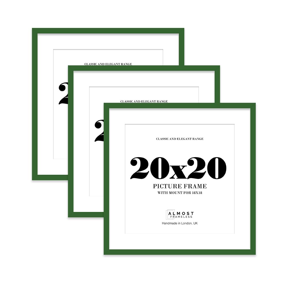 20x20 Green Picture Frame with Mount for 18x18 Photos, Prints - Modern Square Wall Frame, Set of 3