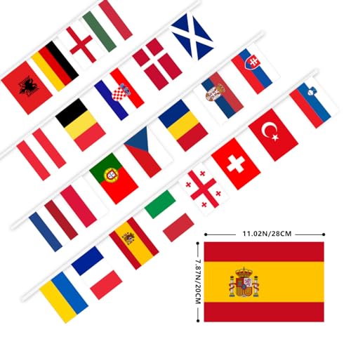 SHINsuke Euro 2024 Football Flags Banner, 24 Countries European String Flags, Eurovision Soccer Flags for Bar Club Garden Party Decorations (7.8 x 11 inch)