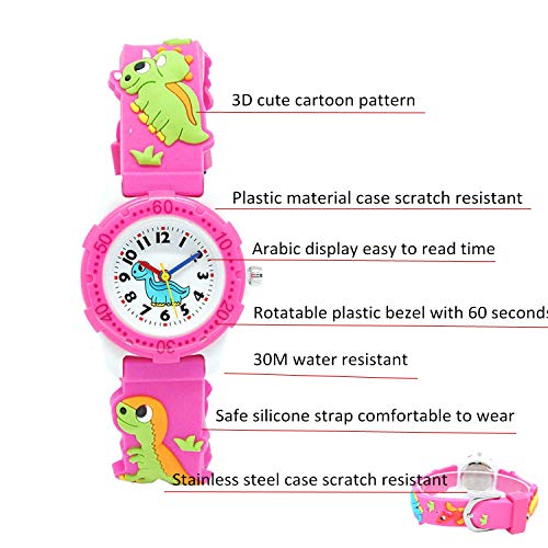Kids Watch for Boys Girls, Toddler Watch Digital Analog Wrist Waterproof Watches with 3D Cute Cartoon Silicone Band, for 3-10 Years Old Childrens (Pink Dinosaur)3