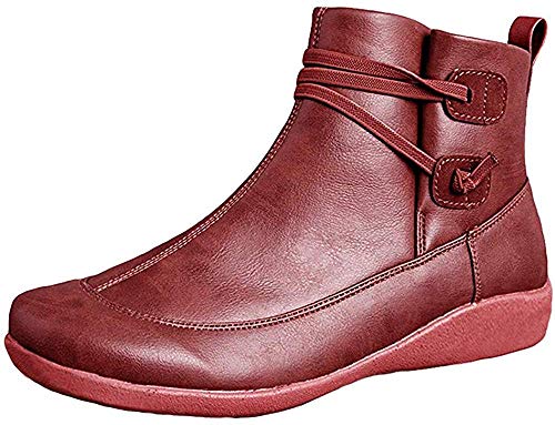 Ru Sweet Women's Arch Support Fashion Lace up Side Zip Vintage Booties Flat Heel3