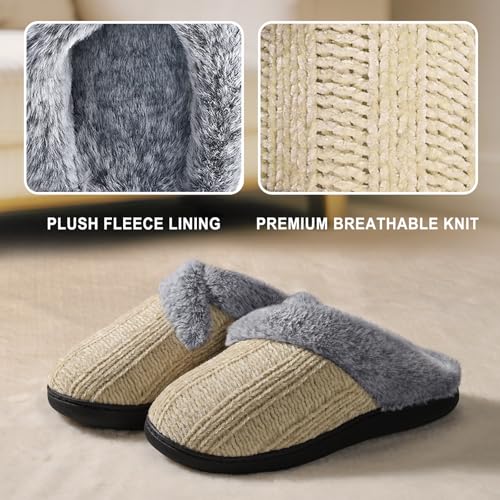 Image of Slippers for Women Fuzzy House Slip on Indoor Outdoor Bedroom Home Shoes | Furry Fleece Lined Ladies Comfy Memory Foam Female Anti-Skid Rubber Hard Sole