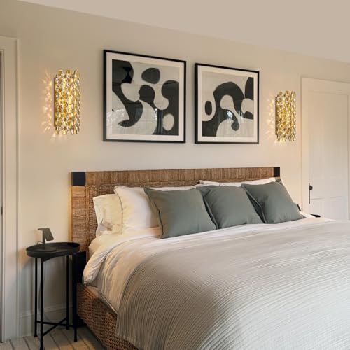 Image of Crystal Wall Sconces,Modern Gold Wall Light Fixtures,Luxury Indoor Wall Lamp,Vanity Wall Mount Lamps for Living Room,Bedroom,Bathroom,Bedside,Hallway,Stairway
