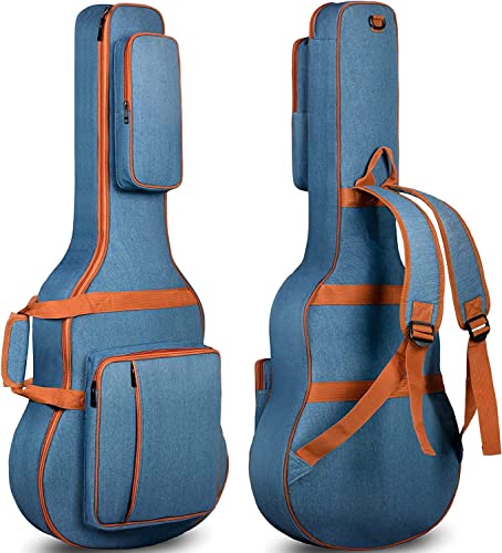 Image of MAcoustic Guitar Gig Bag 0.35inch Padded Guitar Bag Soft Denim Guitar Case with Three Large Storage Pockets Guitar Case for 40 41 42 Inch Guitars (Blue Denim)