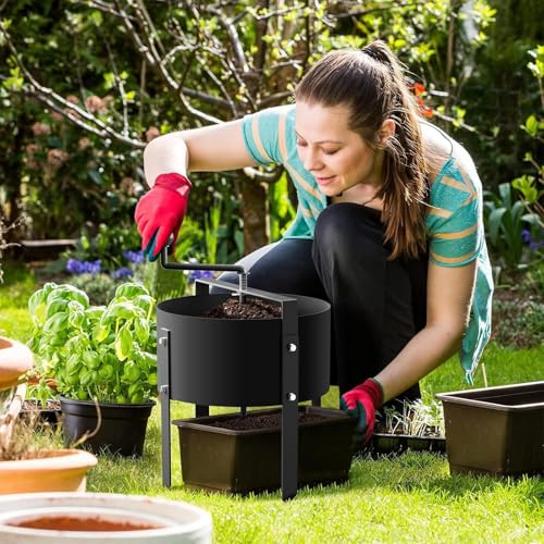 Tamis rotatif avec gants, tamis efficace pour un nettoyage rapide du jardin, idéal pour le compost et le rempotage