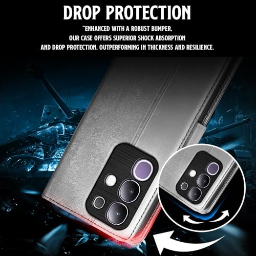 Image of WOW IMAGINE Shock Proof Flip Cover Back Case for Vivo T4x 5G | iQoo Z10x 5G | Vivo Y31 Pro 5G (Magnetic Button Flip Case | Wallet Pockets & Stand | Leather Finish | Stone Grey)