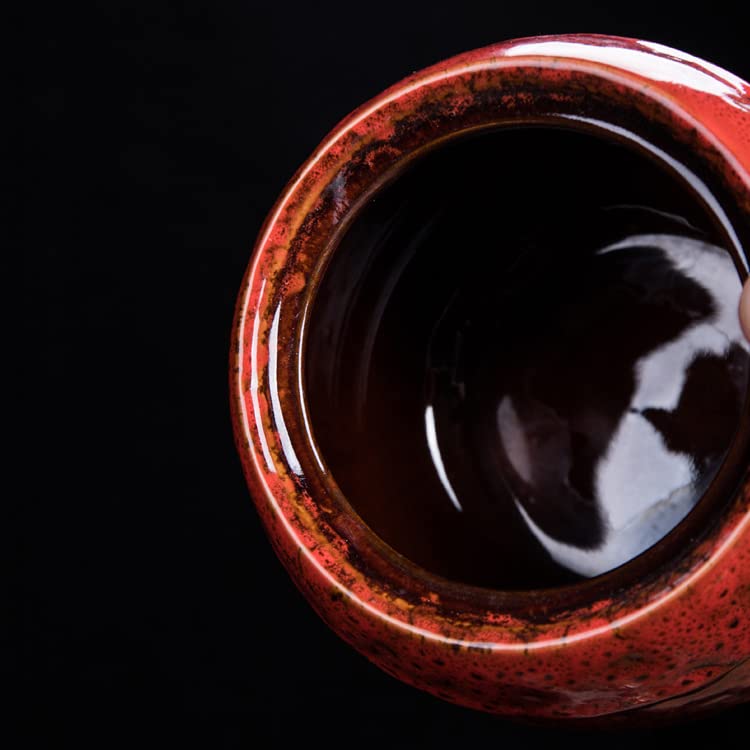 Słoiki do przechowywania w stylu chińskim vintage, słoiki ceramiczne puszki na herbatę Vintage słoik kanister tradycyjne zamknięte pokrywki, czerwony(Orange)