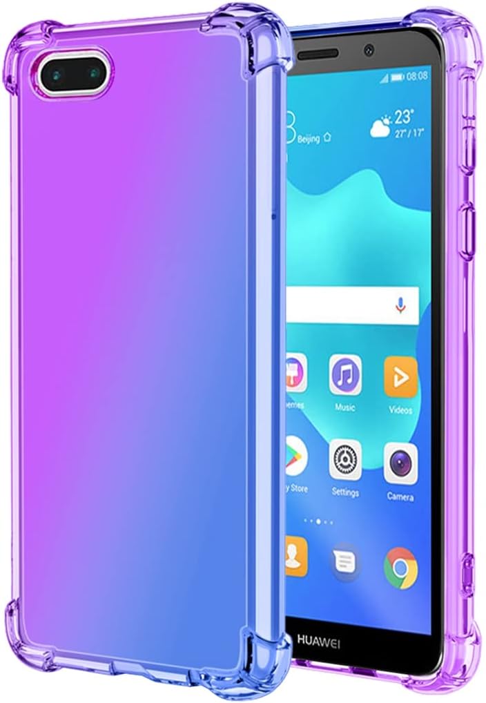 for Huawei Y5 2018/Y5 Prime 2018/Honor 7S Case, Clear Cute Gradient Phone Case Slim Anti Scratch Flexible TPU Cover Shockproof Protective Case for Huawei Y5 Prime 2018 (Purple/Blue)