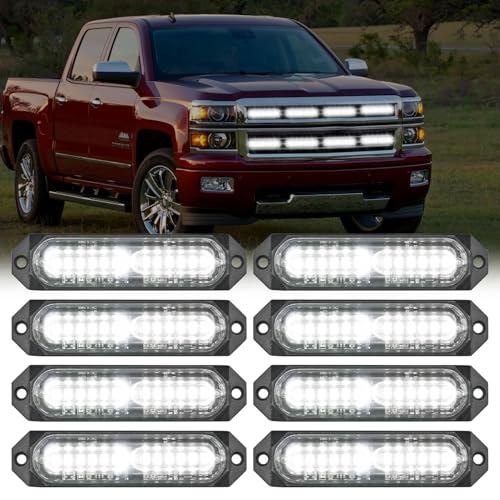 Image of Nilight 8PCS LED Strobe Lights 12V 24V Amber White Sync Feature Ultra Slim