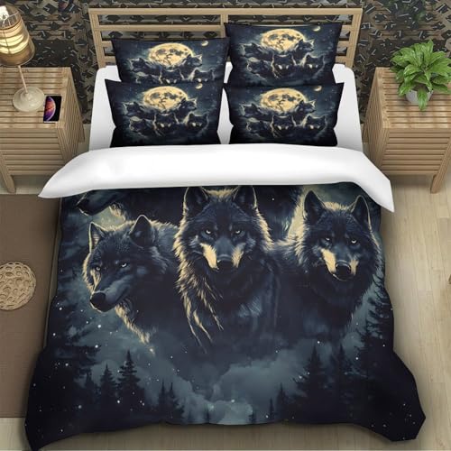 Parure de Lit Loup Microfibre Résistante Impression Haute Définition