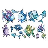 decalmile Regenbogen Fische Wandsticker Meer Wandtattoo Herausnehmbar Vinyl Wandaufkleber Wandbilder für Badezimmer Kinderzimmer
