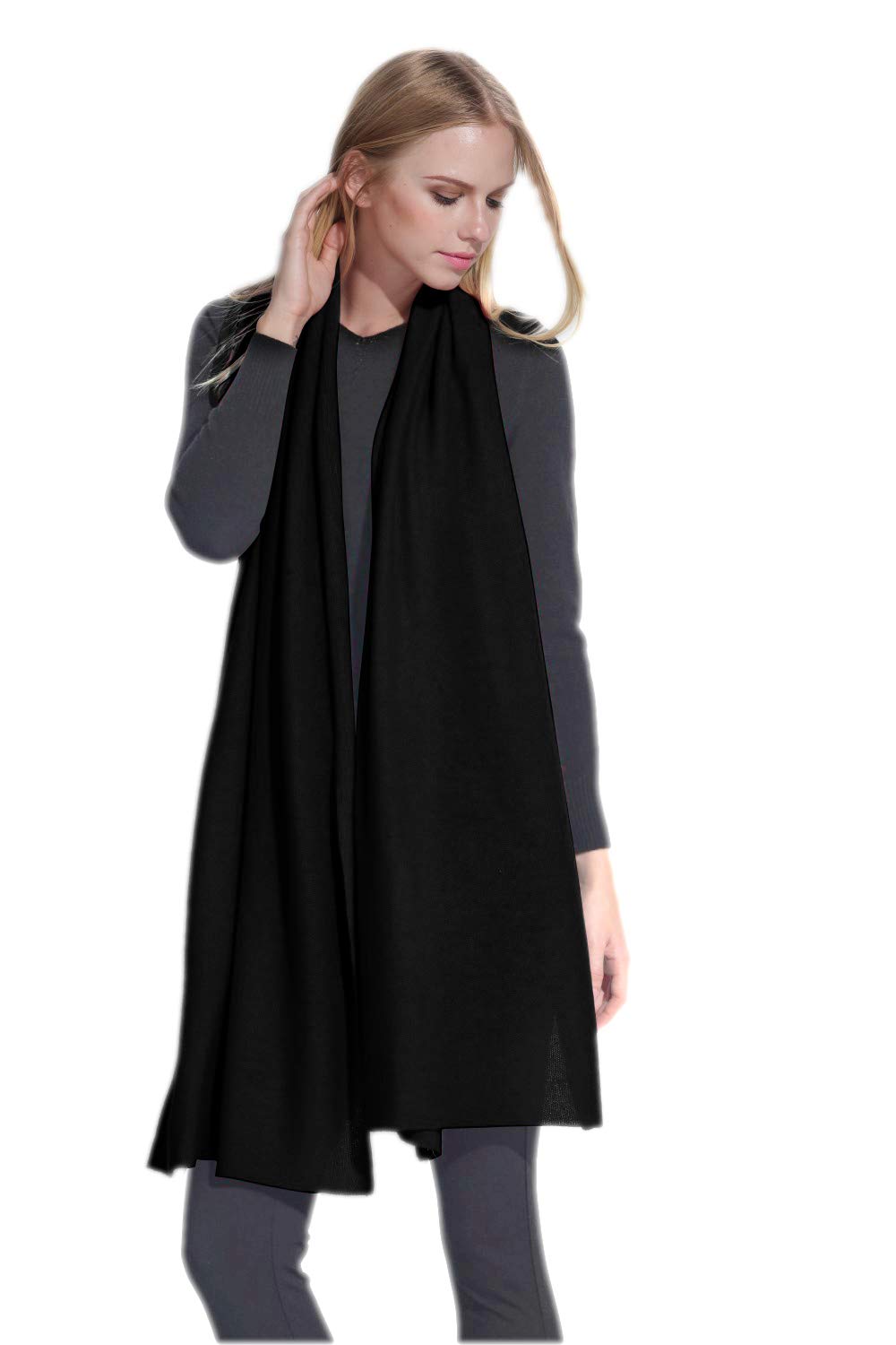 Prettystern 100% Cashmere Extra Long Cuddly Soft Warm plain Colour Scarf Wrap Stole - black