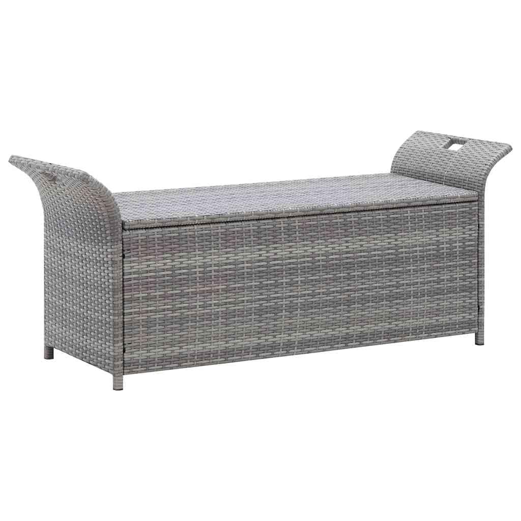 vidaXL Truhenbank mit Auflage Gartenbank Gartentruhe Kissentruhe Kissenbox Sitzbank Rattanbank Bank Box Auflagenbox Grau 138cm Poly Rattan
