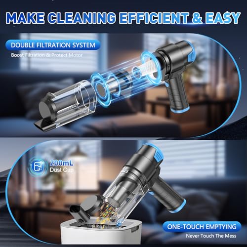 Image of KMM Handheld Car Vacuum Cleaner, 16000PA Air Duster & Vacuum Cleaner, 120W High Power Hand Held Vacuum Cordless, Portable Vacuum Rechargeable with Multi-Nozzles & LED Light for Car, Home, Pet, Office