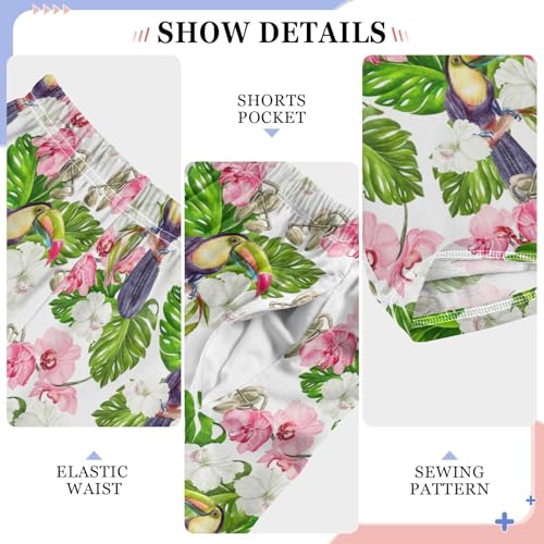 Parrot Bird Palm Leaf Floral Boys Long Pants Soft Trousers Elastic Waist Kids Lounge Bottoms with Pockets S-XL4