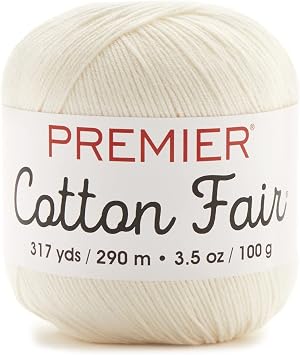 Premier Yarns Cotton Fair, Cotton/Acrylic Blend, Yarn for Crocheting and Knitting, Fine Weight, Machine Washable Yarn, Cream, 3.5 oz, 317 Yards