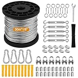 ADILIKADII Kit de Cuerda de Alambre 30m*1/8' 68Pzs, Cables Acero Inoxidable 304 con Tensores M5 para Cables Recubierto de...