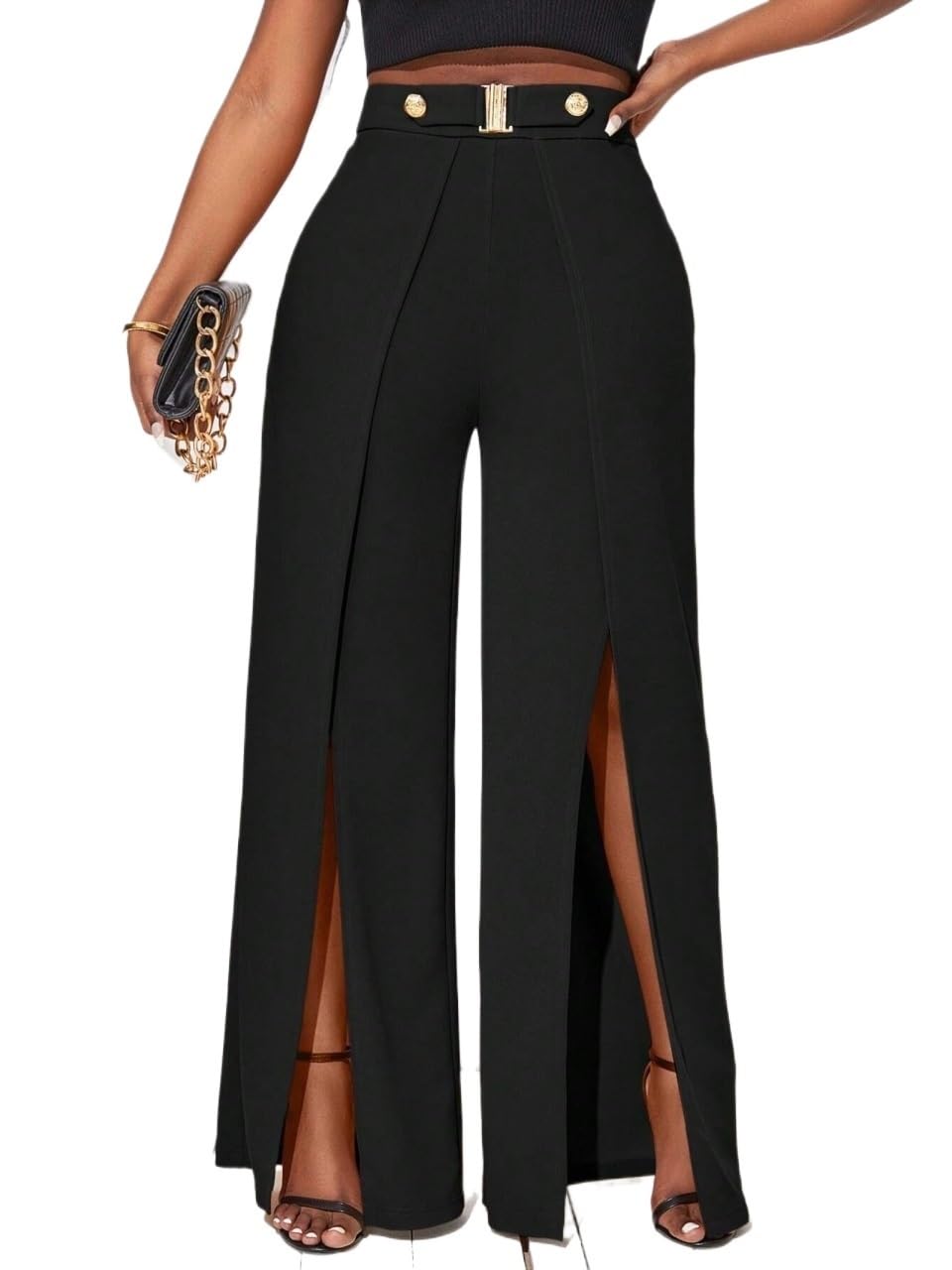 Womens Fall Solid Color Slit Hem Long Pants Casual Trousers