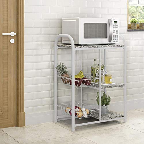 Balcão Multiuso para Micro-ondas com Fruteira e Tampo de Granito Branco - Aspen