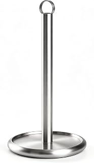 Paper Towel Holder Countertop, Portable Ring Handle, Non-Slip Base | Rust-Resistant Stainless Steel | Fits Most Standard Paper Rolls | Smooth Rolled Edges | Brushed Finish