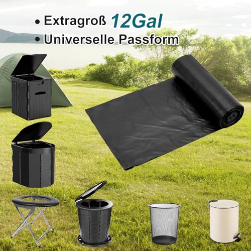 WADEO 80 Stück Toilettenbeutel 30 µm extra dick, auslaufsichere Campingtoilette Beutel Müllbeutel reißfest je 50L schwarz undurchsichtig… – Ansicht 6