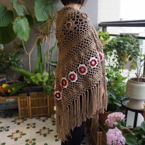 Handmade Crochet tassels Fringed Poncho Cape Shawls Wraps Granny Square Womens Coat Sweater 68x35in4