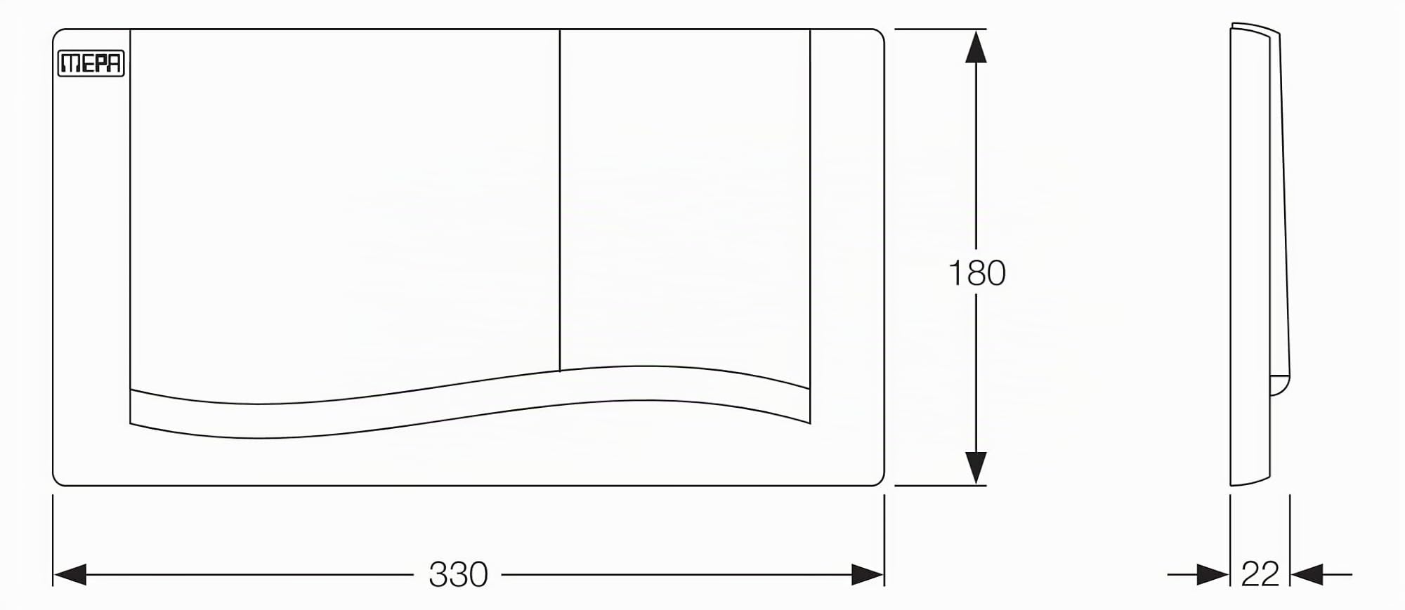 MEPA WC-Betätigungsplatte MEPA Wave 2-M (Mattchrom, 330x180x22 mm, aus Kunststoff, Betätigung von vorne, 2-Mengen-Technik für Sanicontrol UP-Spülkästen inkl. Befestigungsmaterial) 420505