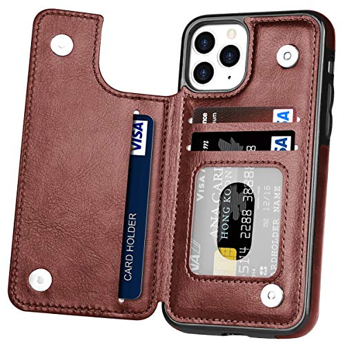Hoofur Compatible with iPhone 11 Pro Max Case, Slim Fit PU Leather Wallet Case Card Slots Shockproof Folio Flip Protective Shell Compatible with iPhone 11 Pro Max (6.5 inch) 2019 (Brown)