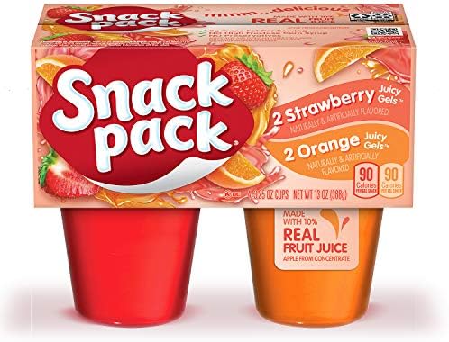 Snack Pack Strawberry and Orange Flavored Juicy Gels, 4 Count Snack Cups